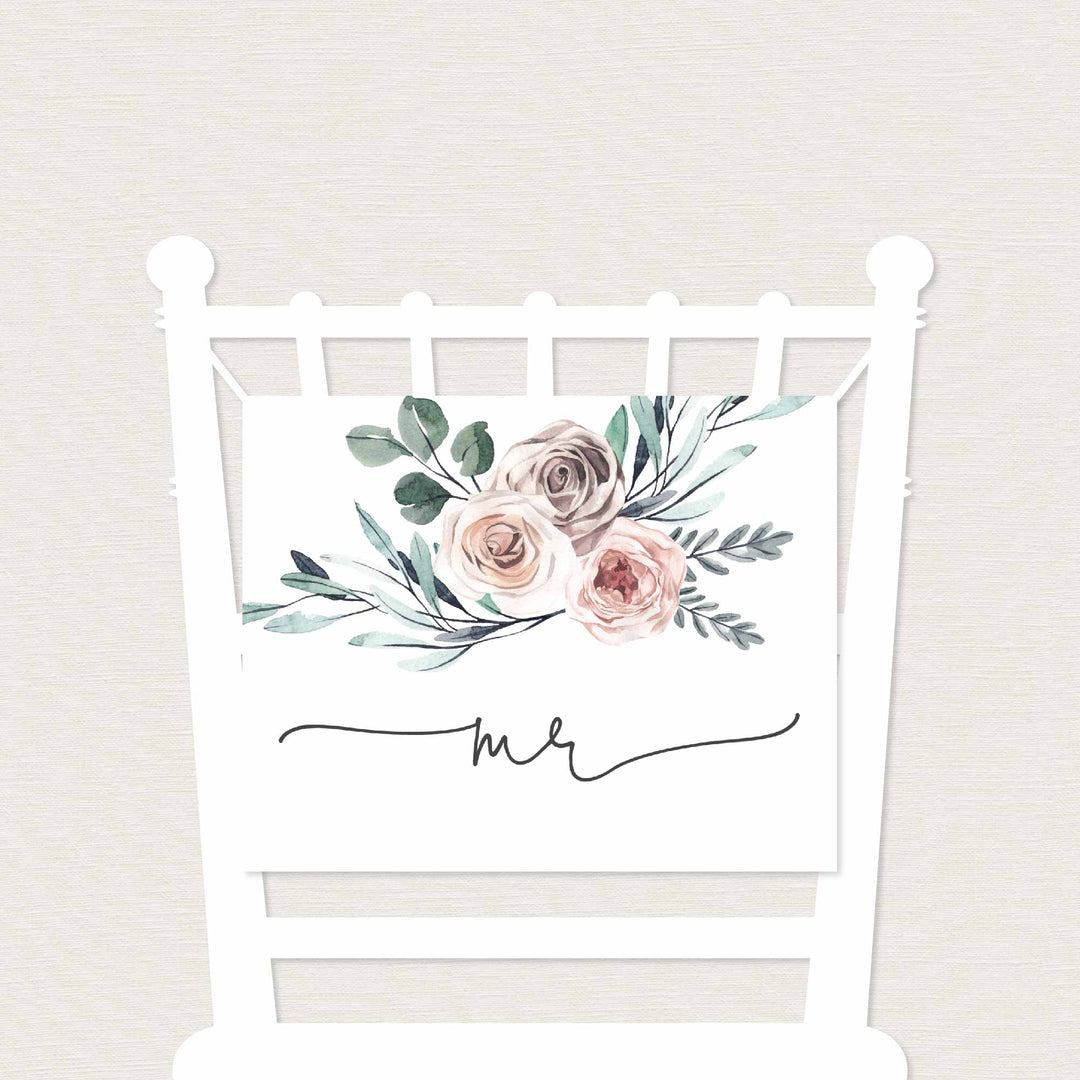 Boho Rose Mr and Mrs Chair Sign Printable