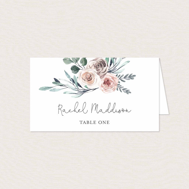 Boho Rose Wedding Place Card Printable