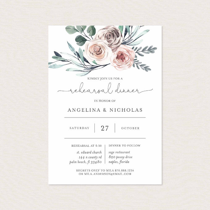 Boho Rose Wedding Rehearsal Dinner Invitation Printable