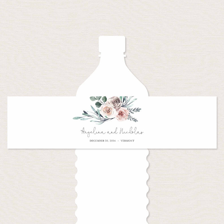 Boho Rose Wedding Water Bottle Label Printable