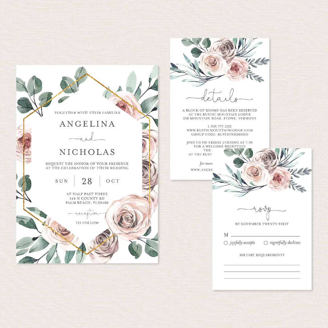Boho Rose Wedding Suite Printable