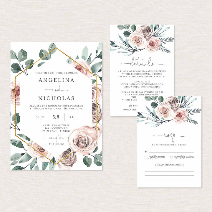 Boho Rose Wedding Suite Printable