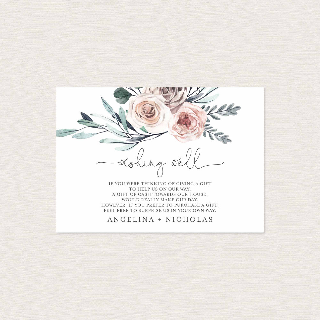 Boho Rose Wedding Wishing Well Card Printable