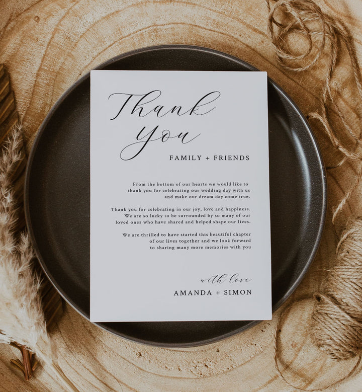 Simple Minimal Wedding Thank You Note Printable