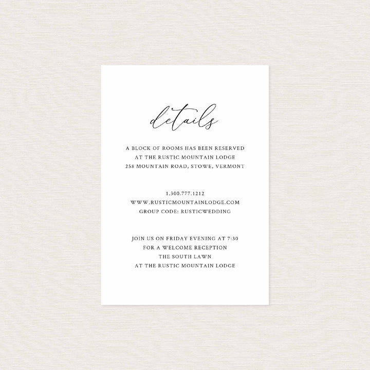Modern Chic Wedding Details Card Printable