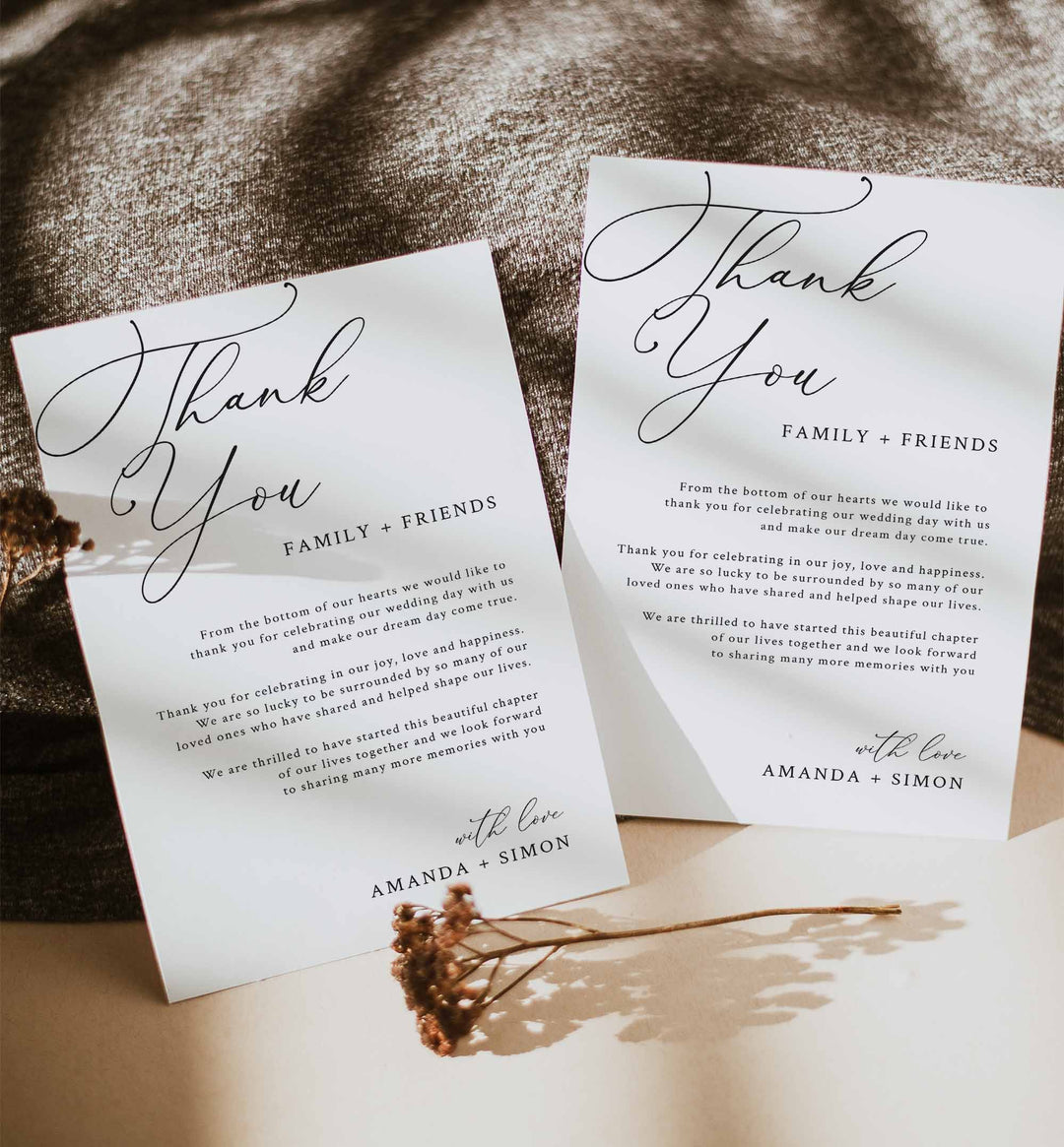 Modern Chic Wedding Thank You Note Printable