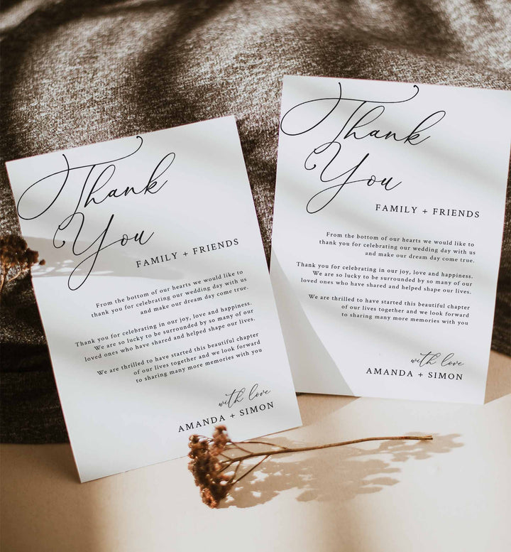 Modern Chic Wedding Thank You Note Printable