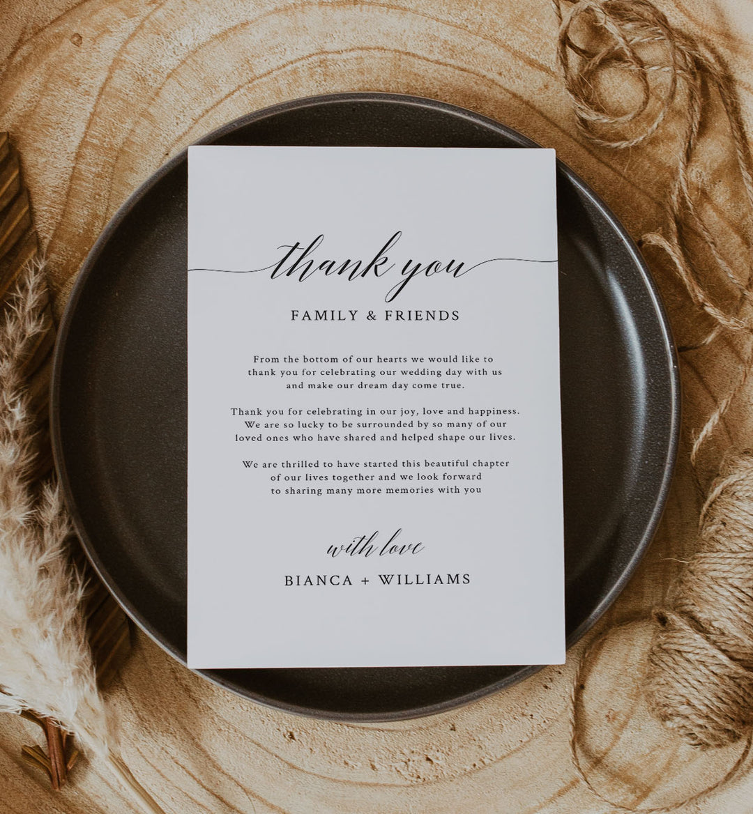 Simple Elegance Wedding Thank You Note Printable