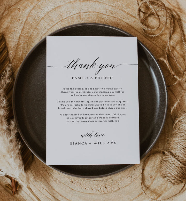 Simple Elegance Wedding Thank You Note Printable