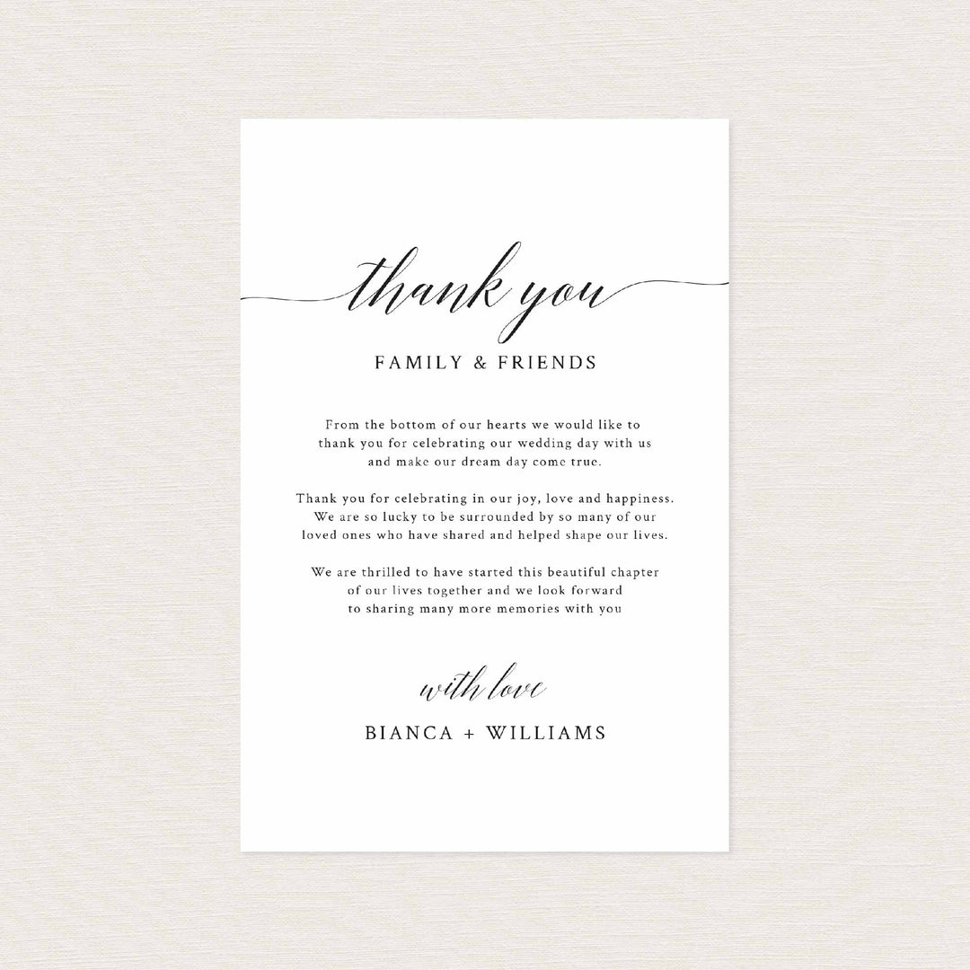 Simple Elegance Wedding Thank You Note Printable