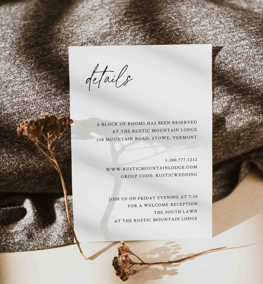 Modern Script Wedding Details Card Printable