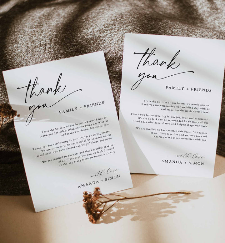 Modern Script Wedding Thank You Note Printable