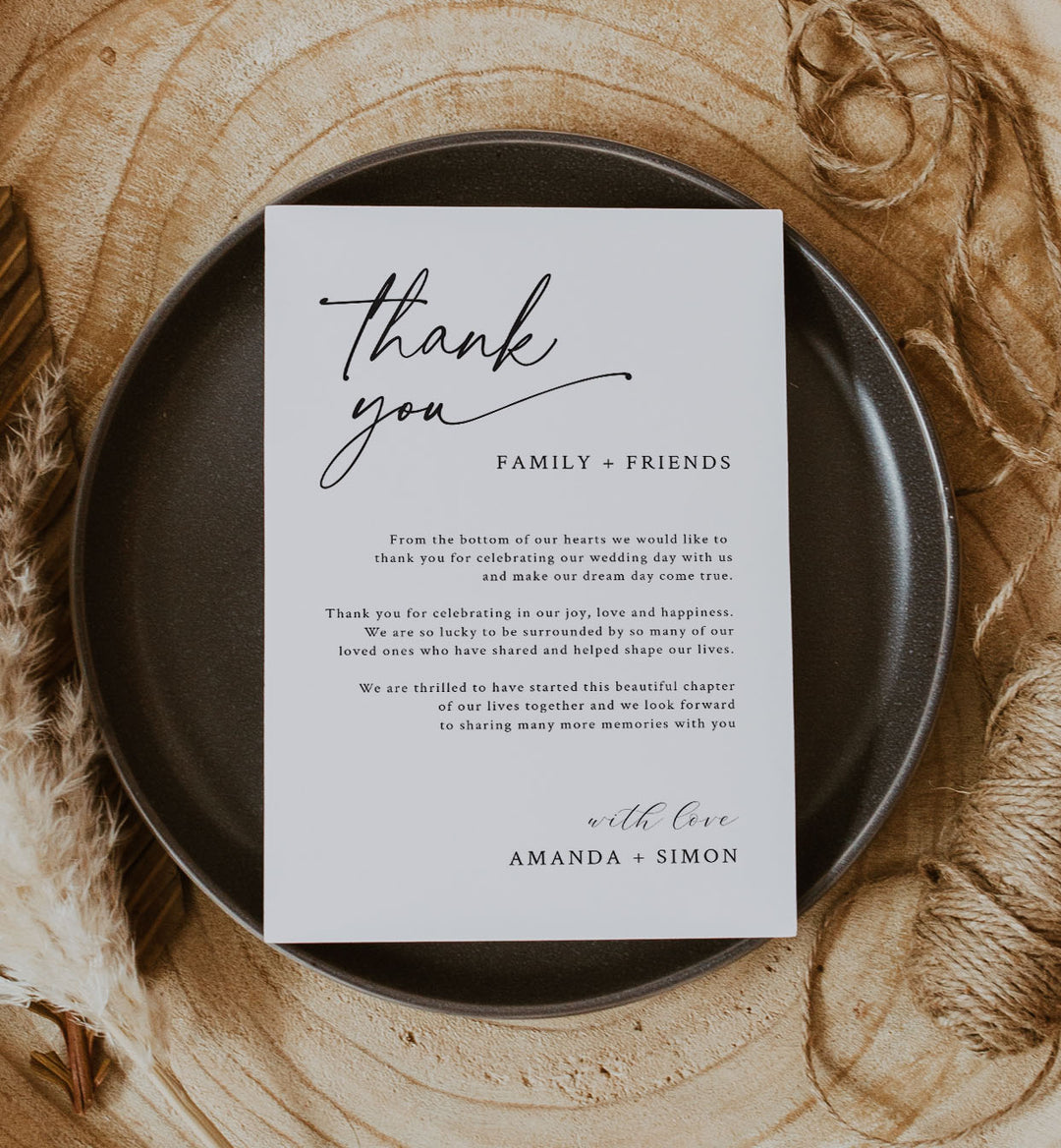 Modern Script Wedding Thank You Note Printable
