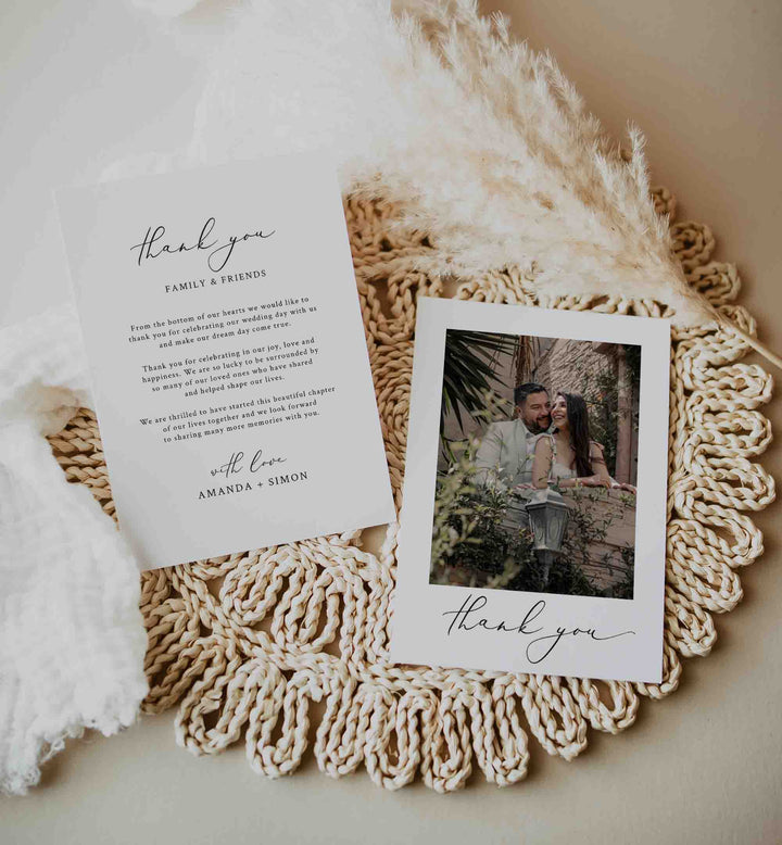 Modern Romantic Wedding Photo Thank You Card Printable