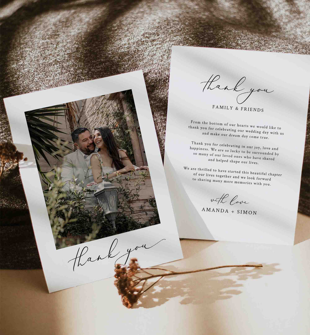Modern Romantic Wedding Photo Thank You Card Printable