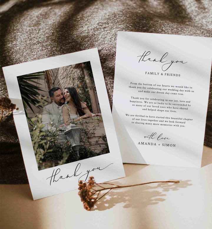 Modern Romantic Wedding Photo Thank You Card Printable