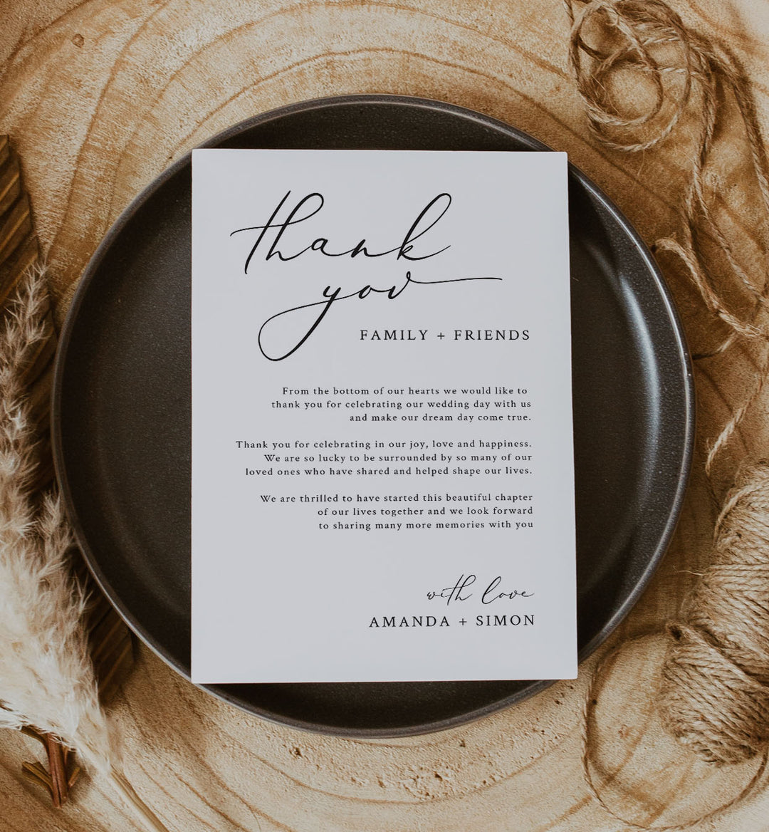 Modern Romantic Wedding Thank You Note Printable