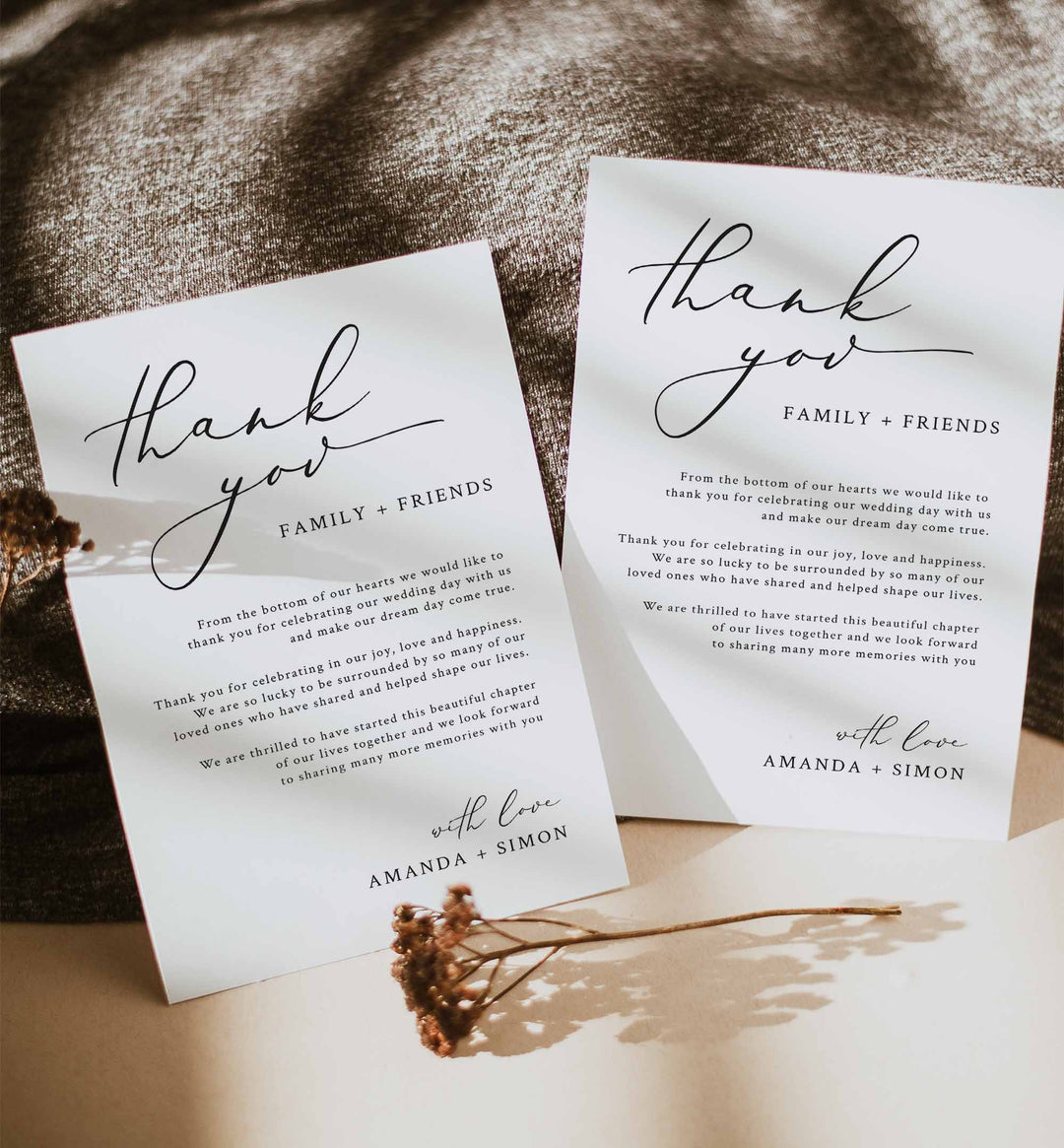 Modern Romantic Wedding Thank You Note Printable