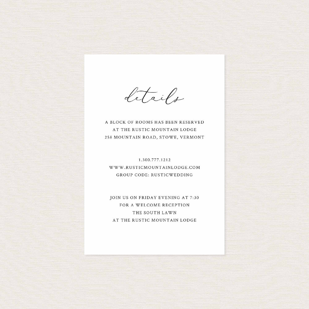 Modern Romantic Wedding Details Card Printable