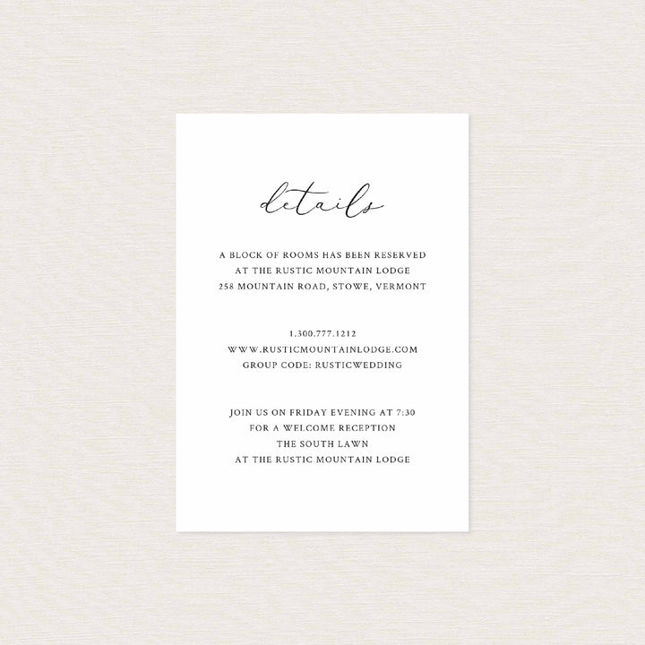 Modern Romantic Wedding Details Card Printable