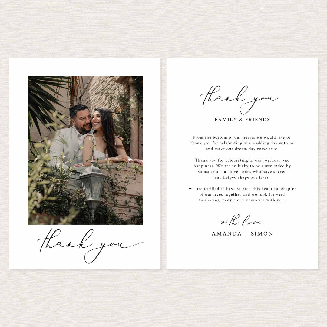 Modern Romantic Wedding Photo Thank You Card Printable