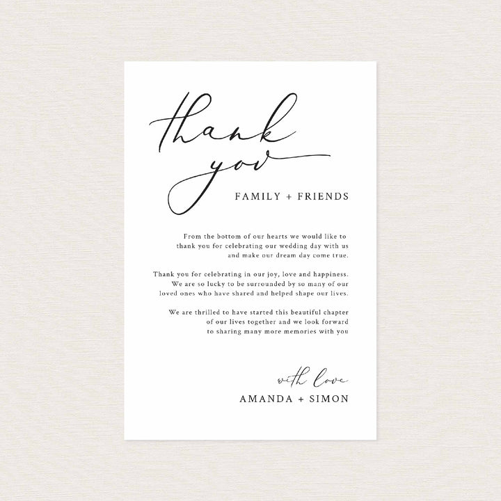 Modern Romantic Wedding Thank You Note Printable