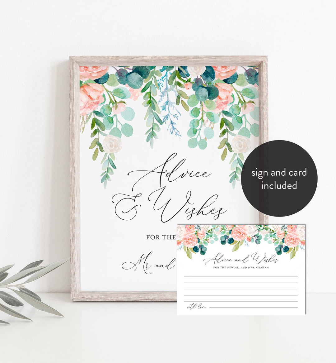 Blush Garden Wedding Advice and Wishes Printable