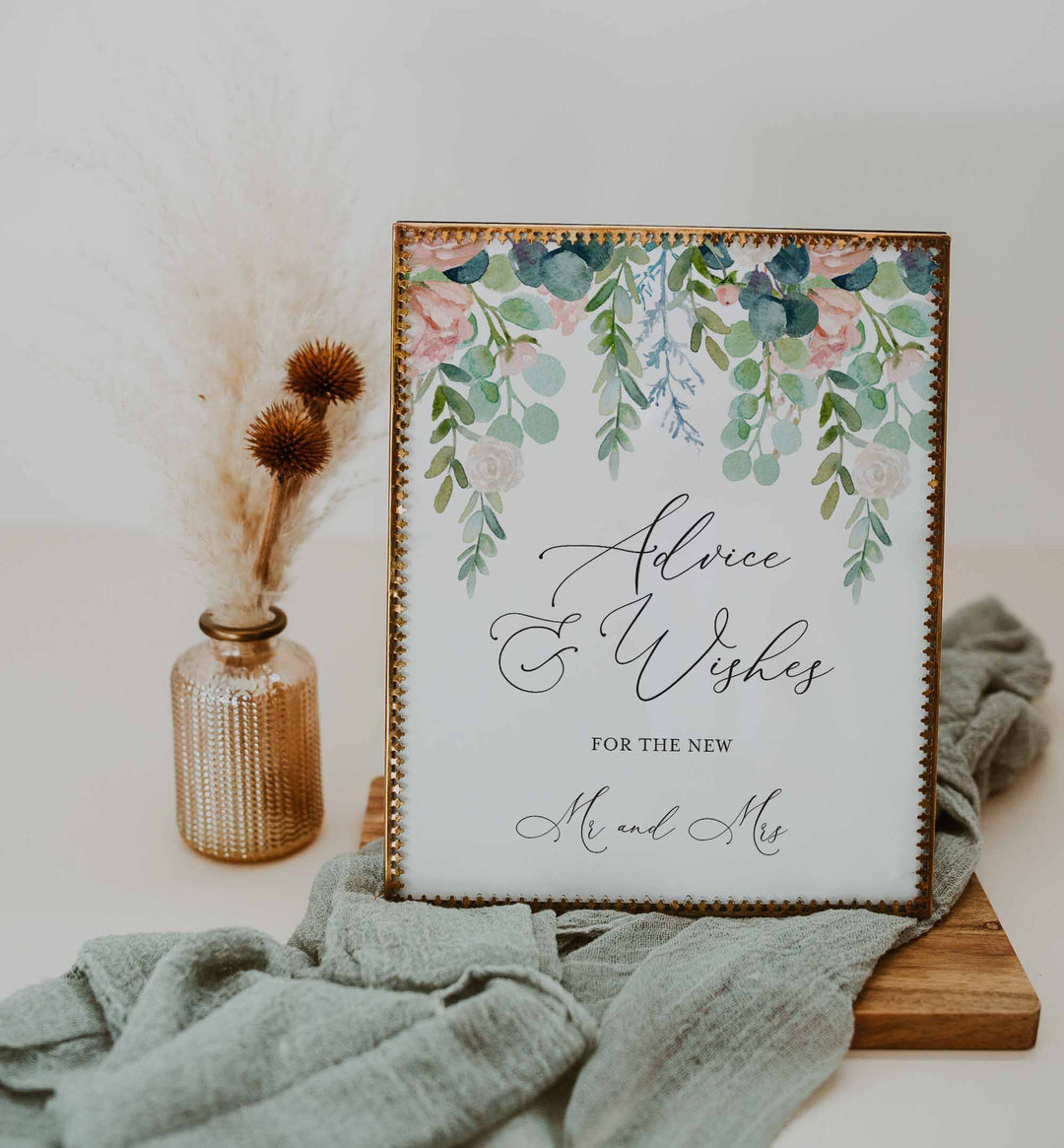 Blush Garden Wedding Advice and Wishes Printable