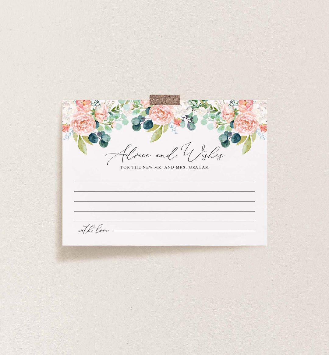Blush Garden Wedding Advice and Wishes Printable