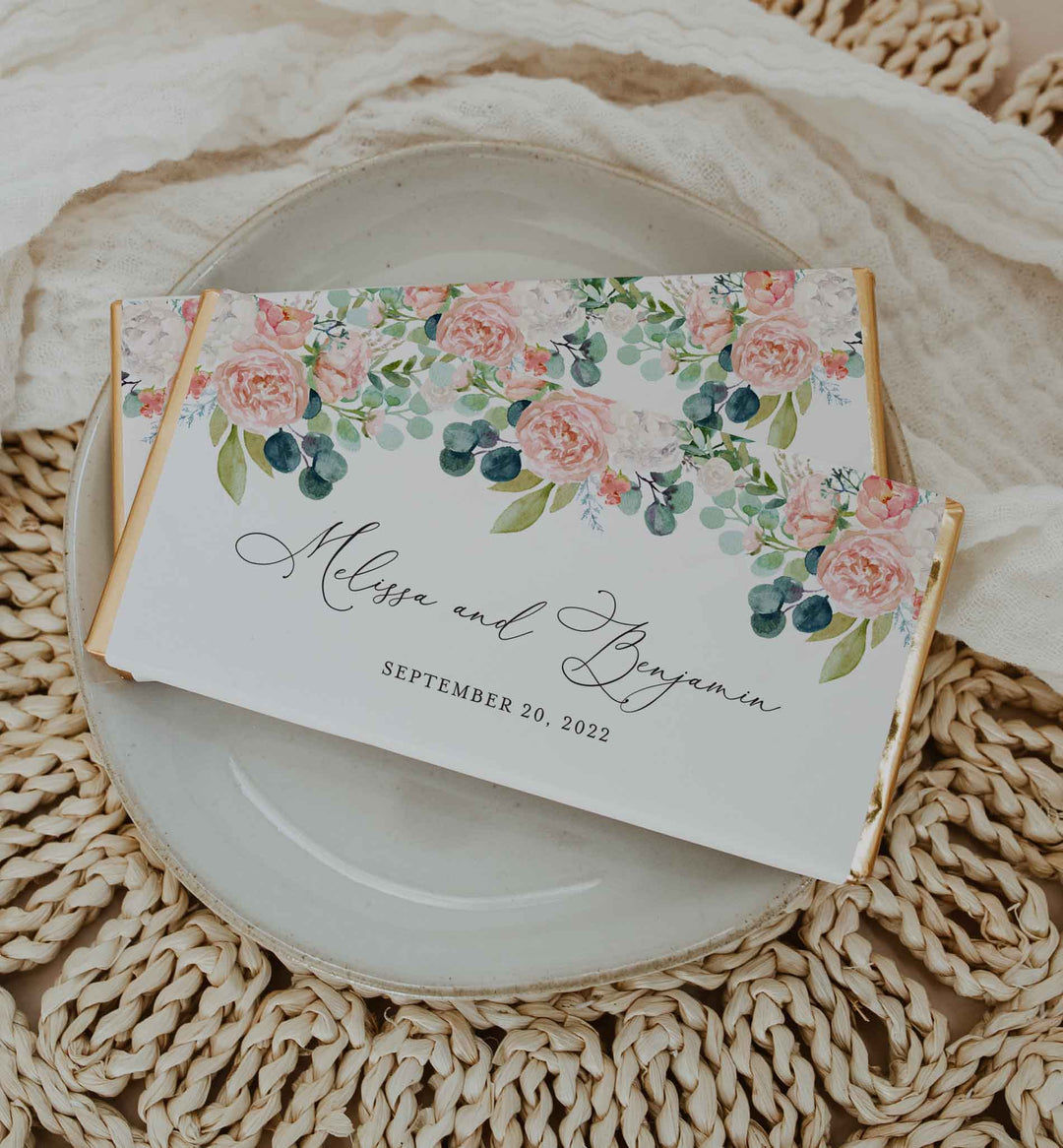 Blush Garden Wedding Chocolate Bar Wrapper Printable