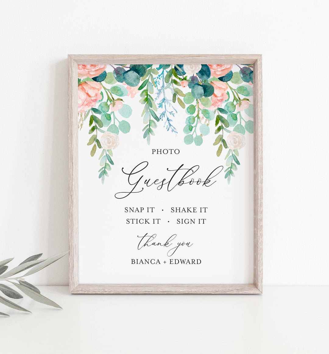 Blush Garden Wedding Photo Guestbook Sign Printable