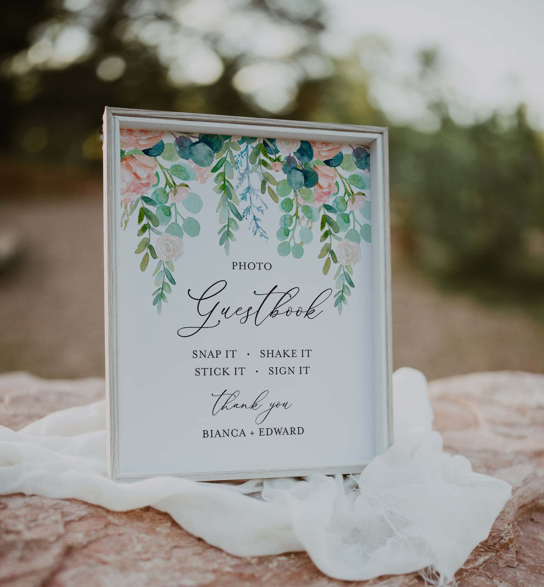 Blush Garden Wedding Photo Guestbook Sign Printable