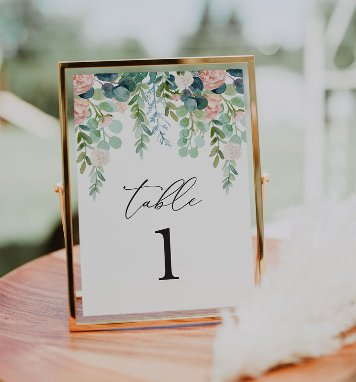 Blush Garden Wedding Table Number Printable