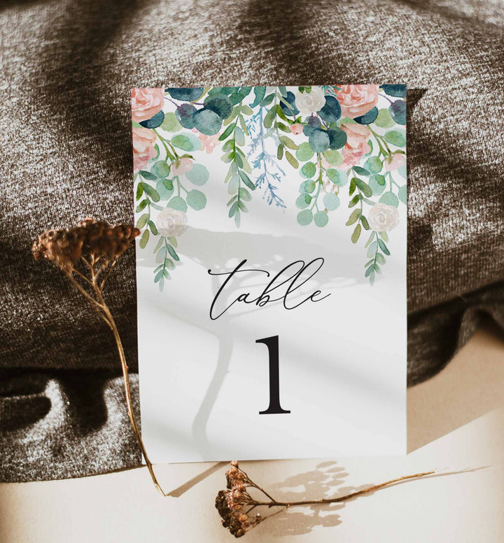 Blush Garden Wedding Table Number Printable