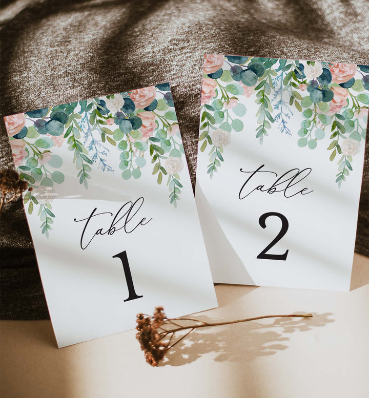 Blush Garden Wedding Table Number Printable
