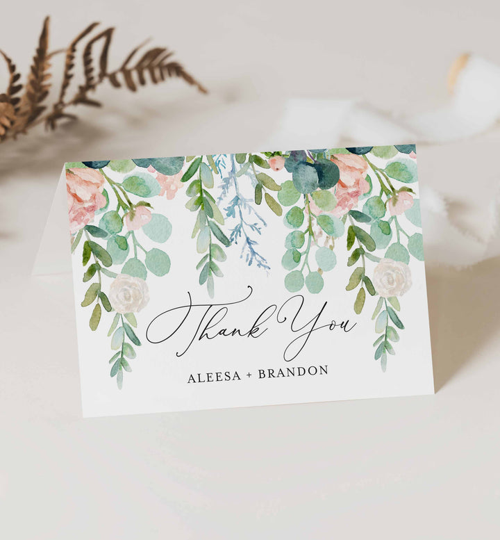 Blush Garden Wedding Thank You Card Printable