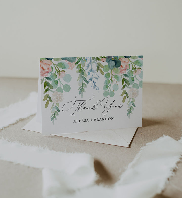 Blush Garden Wedding Thank You Card Printable