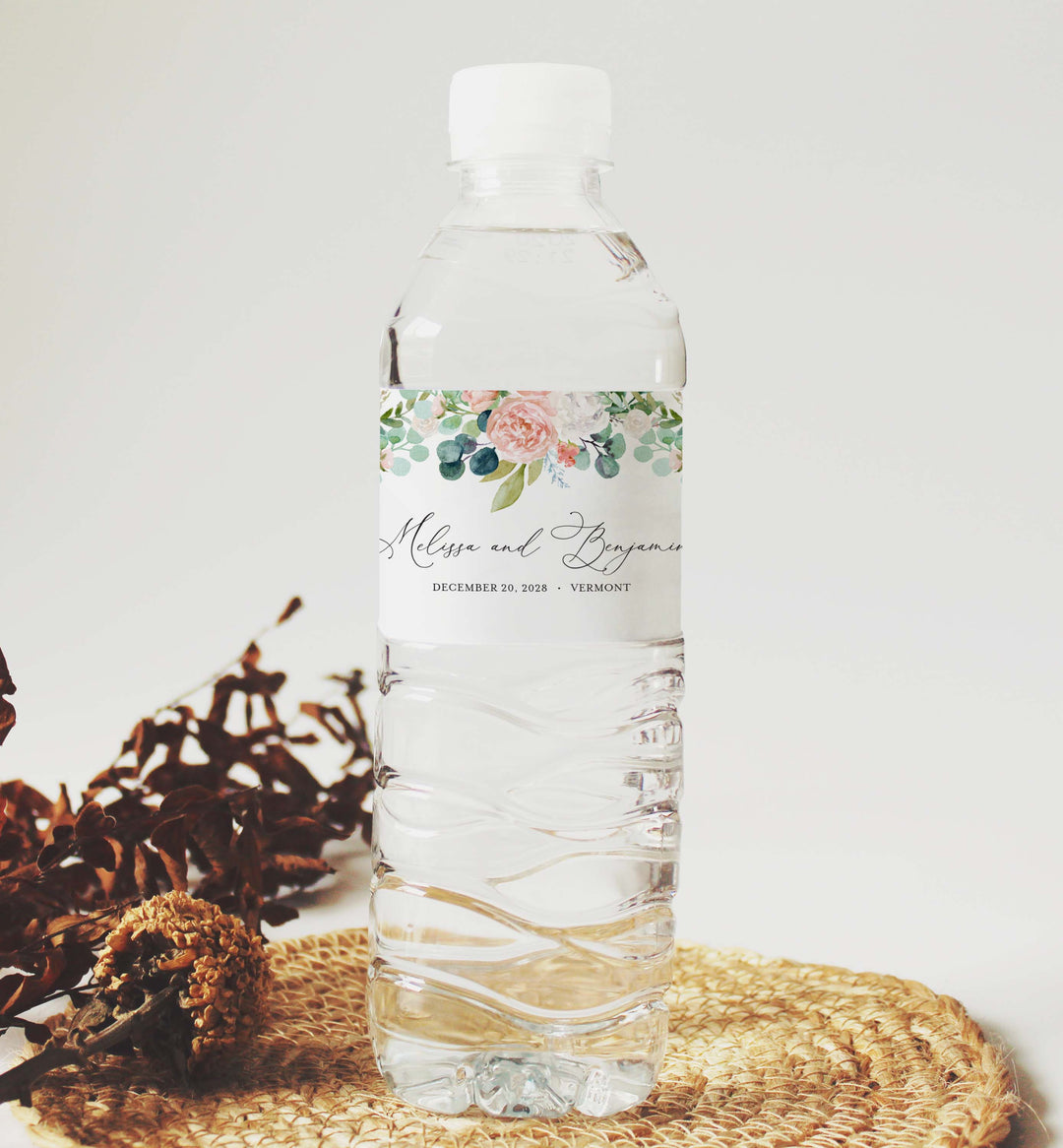Blush Garden Wedding Water Bottle Label Printable