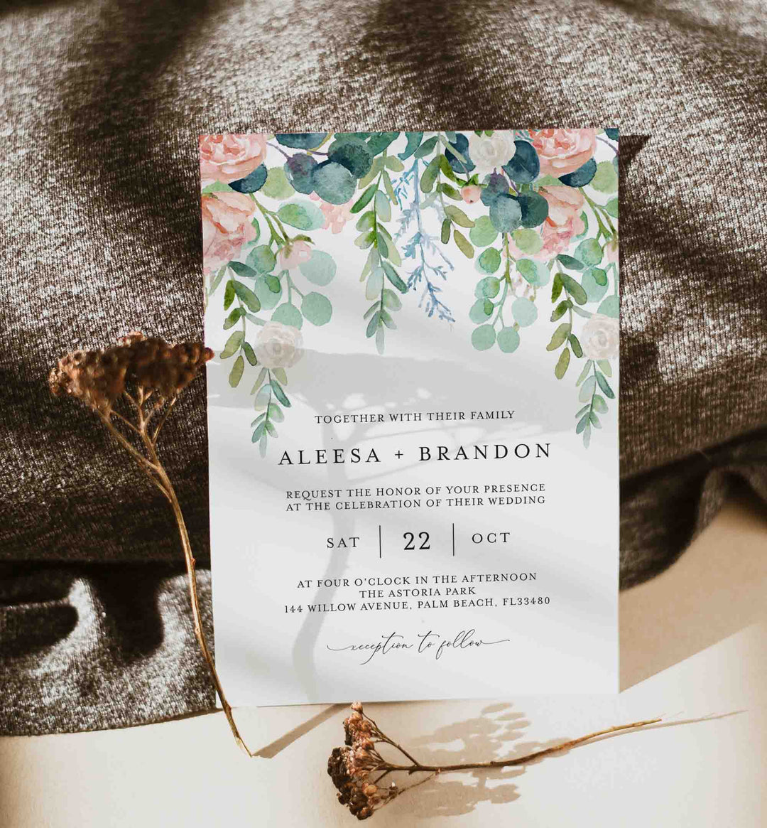Blush Garden Wedding Invitation Printable