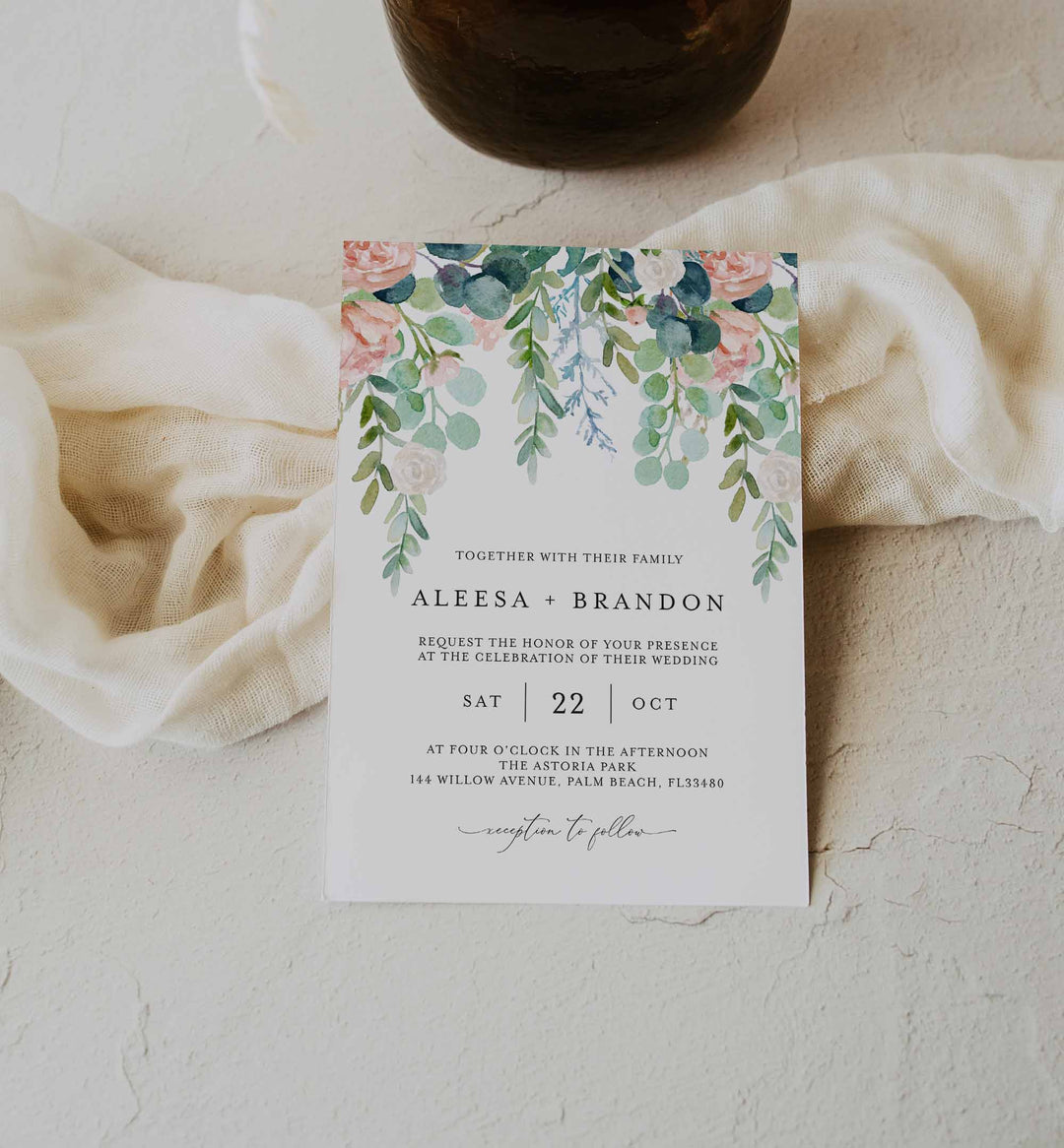 Blush Garden Wedding Invitation Printable