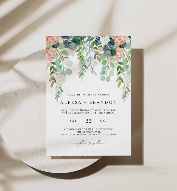 Blush Garden Wedding Invitation Printable