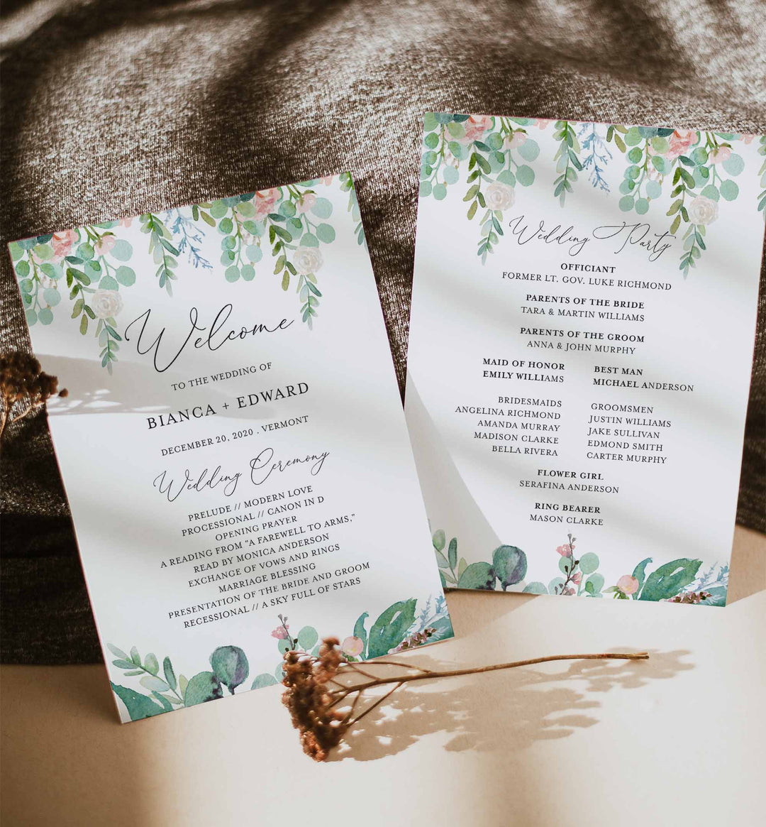 Blush Garden Fan Wedding Program Printable