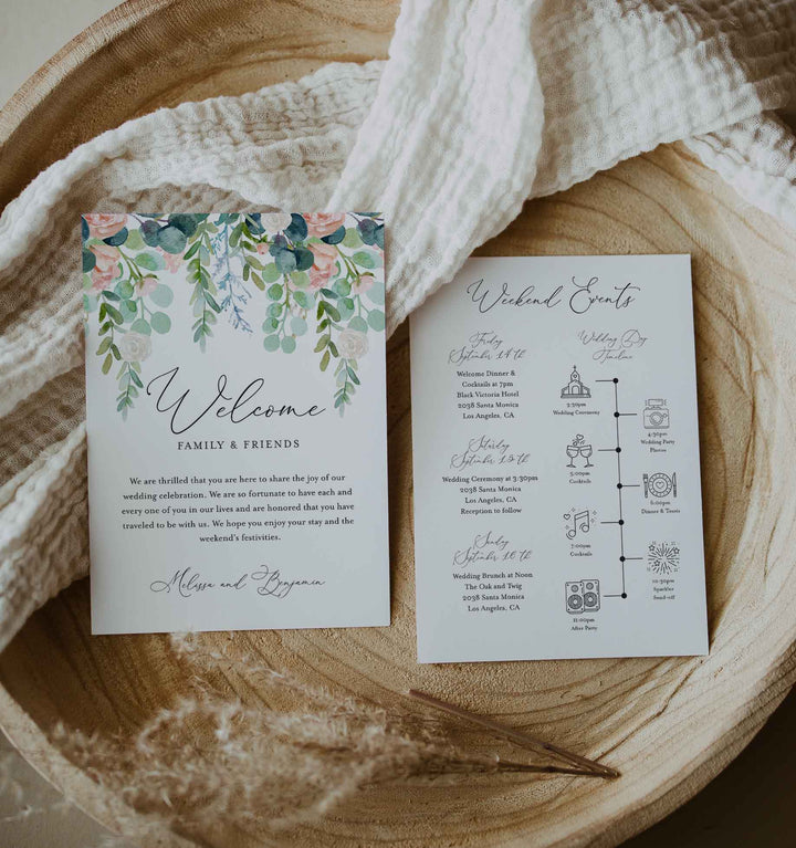 Blush Garden Wedding Welcome Bag Letter and Timeline or Itineraries Printable