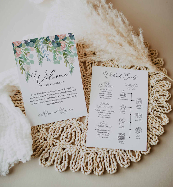 Blush Garden Wedding Welcome Bag Letter and Timeline or Itineraries Printable