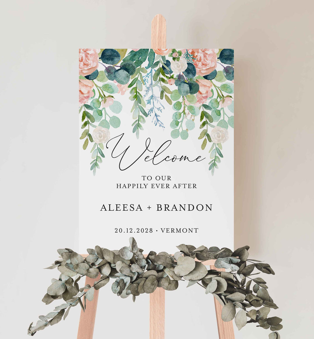 Blush Garden Wedding Welcome Sign Printable