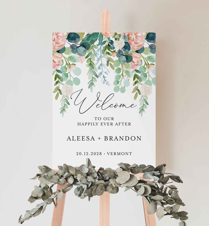 Blush Garden Wedding Welcome Sign Printable