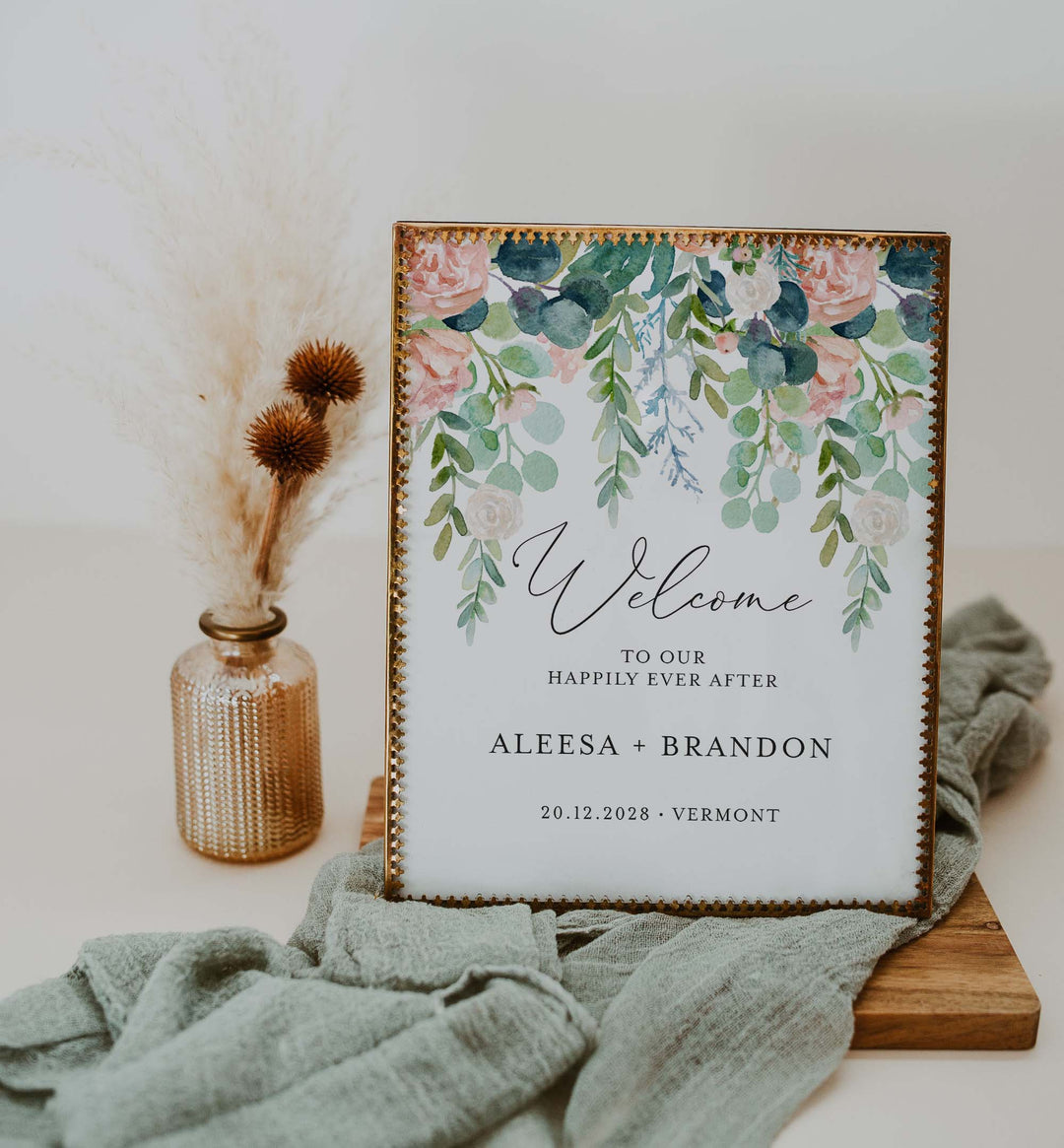 Blush Garden Wedding Welcome Sign Printable