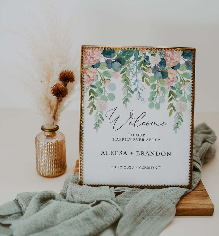 Blush Garden Wedding Welcome Sign Printable
