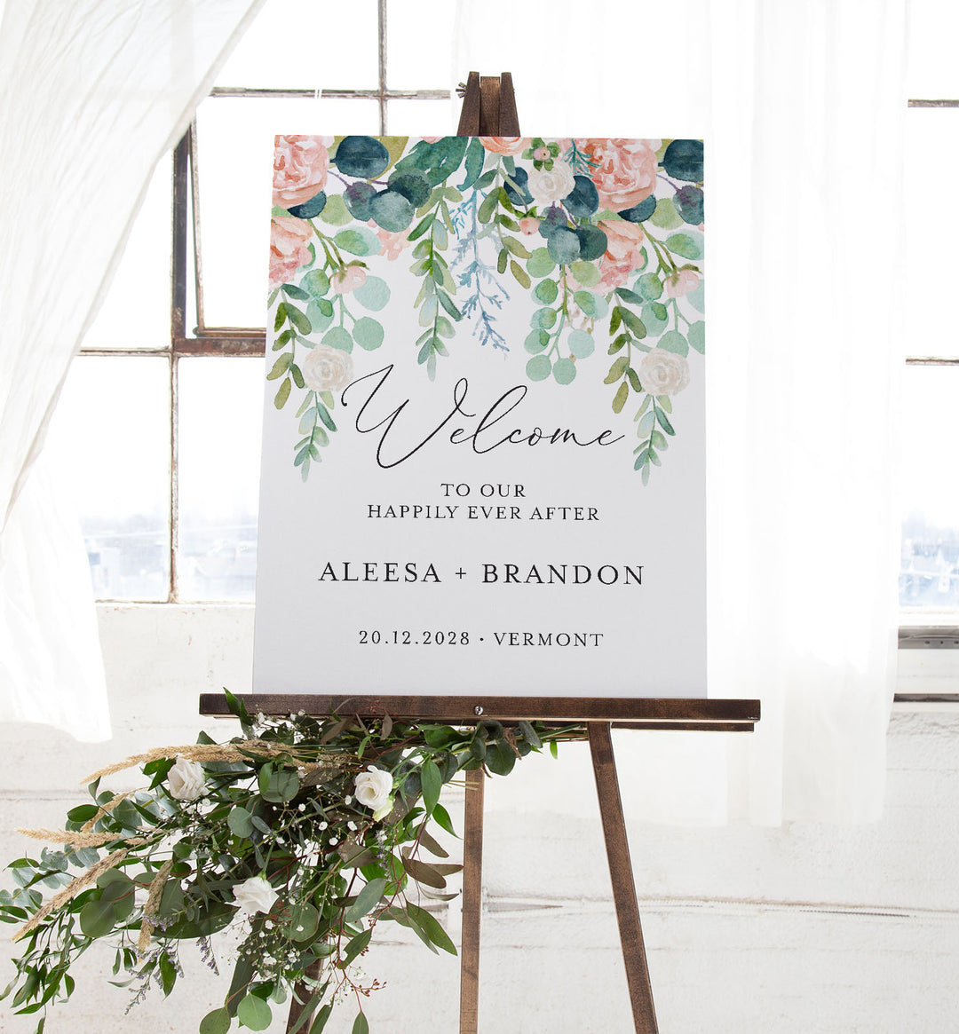 Blush Garden Wedding Welcome Sign Printable