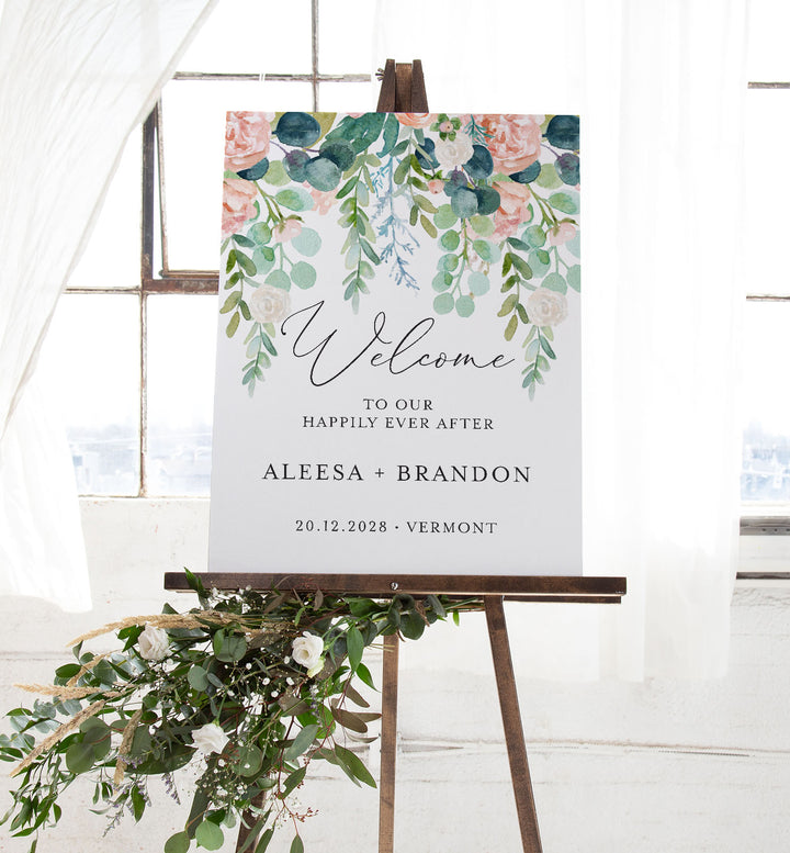 Blush Garden Wedding Welcome Sign Printable